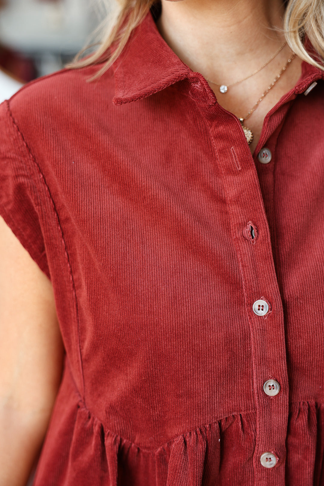 Corduroy Button Up Dress - Burl Wood