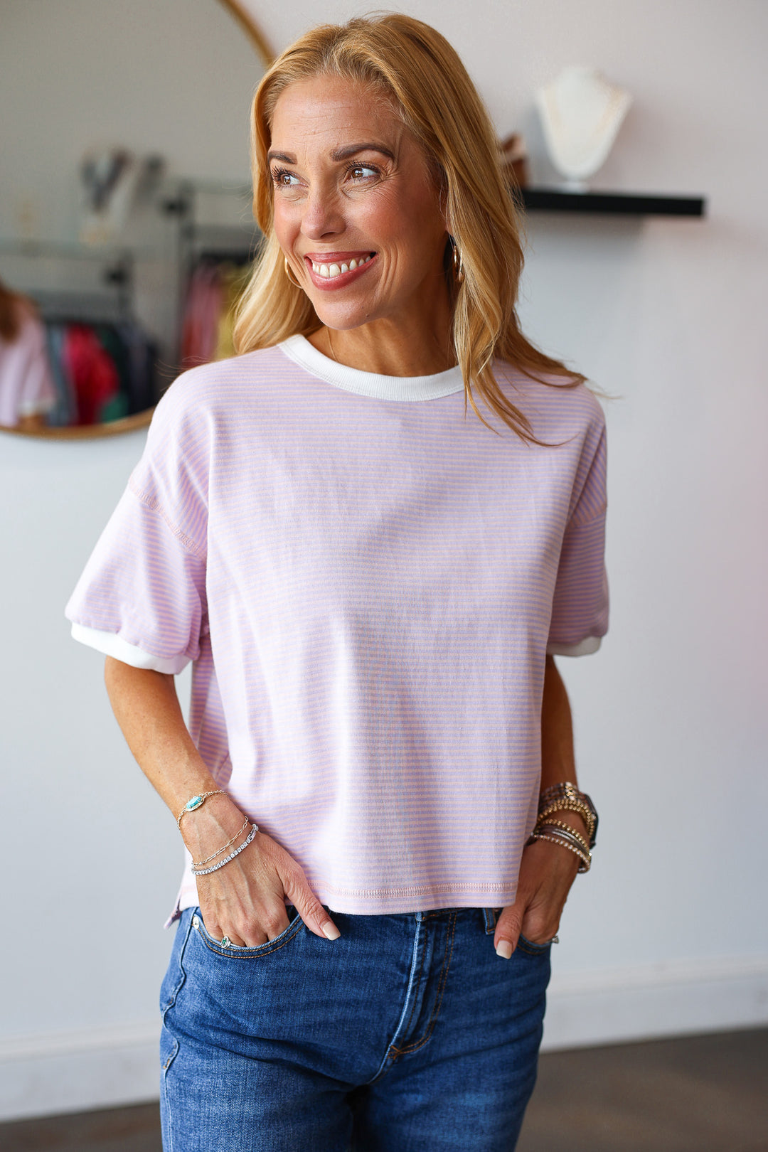 Relaxed Stripe Tee - Blush/Lavender