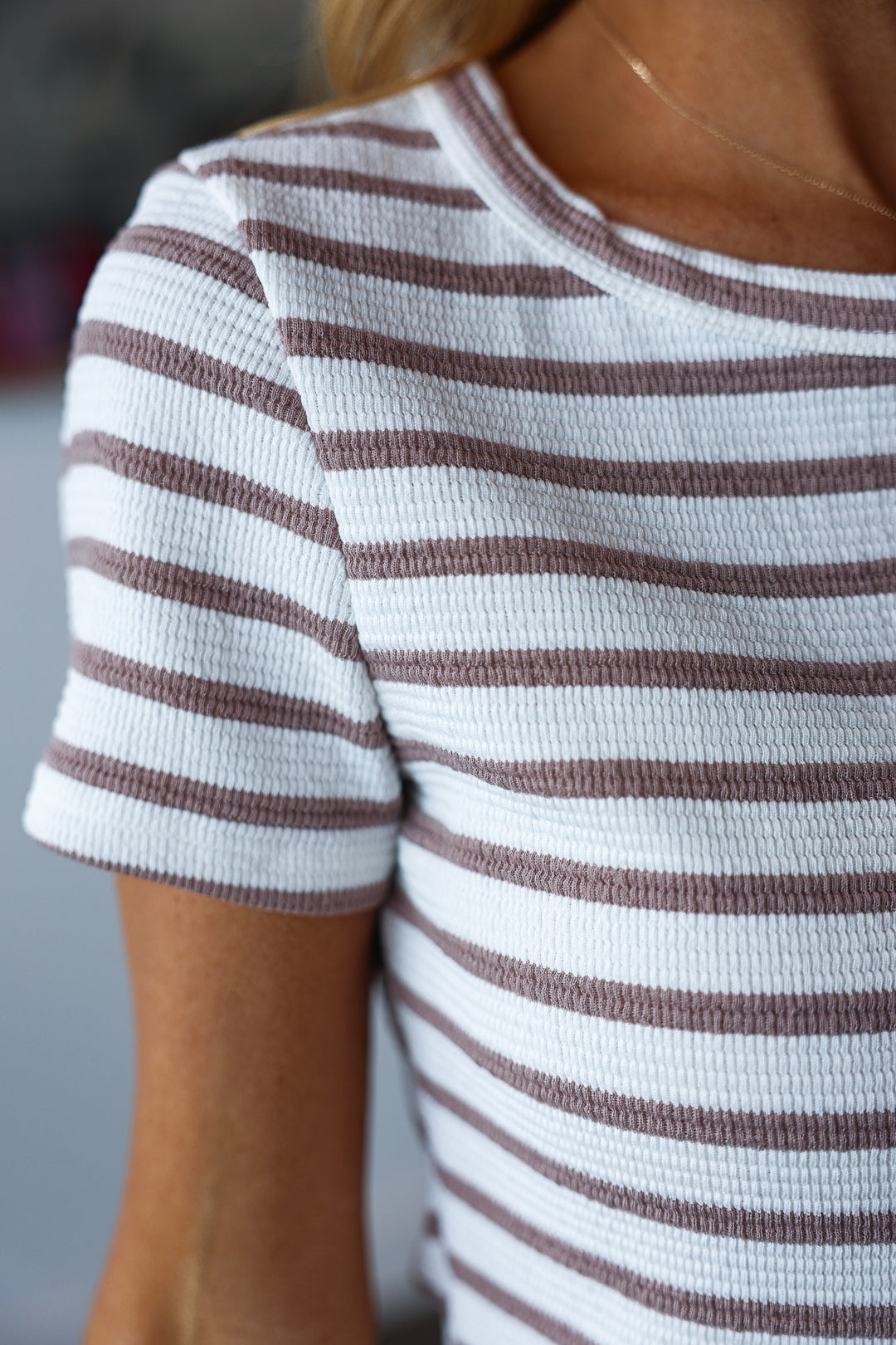 Ribbed Stripe Top - White/Taupe