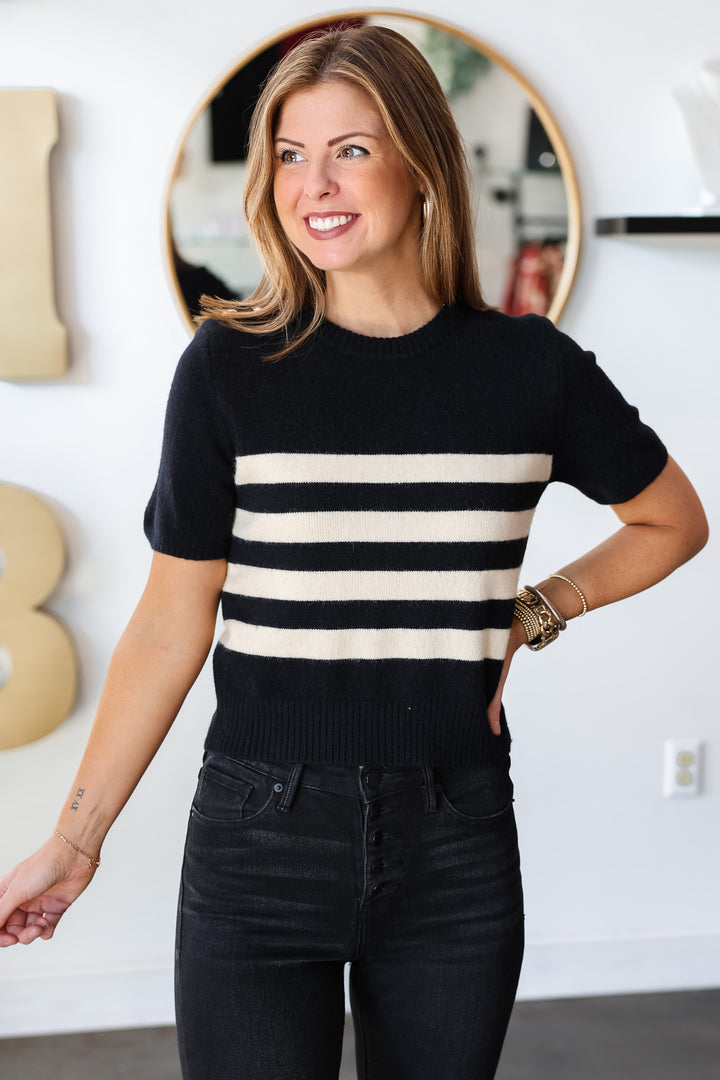 Gold Detail Striped Sweater - Black/White