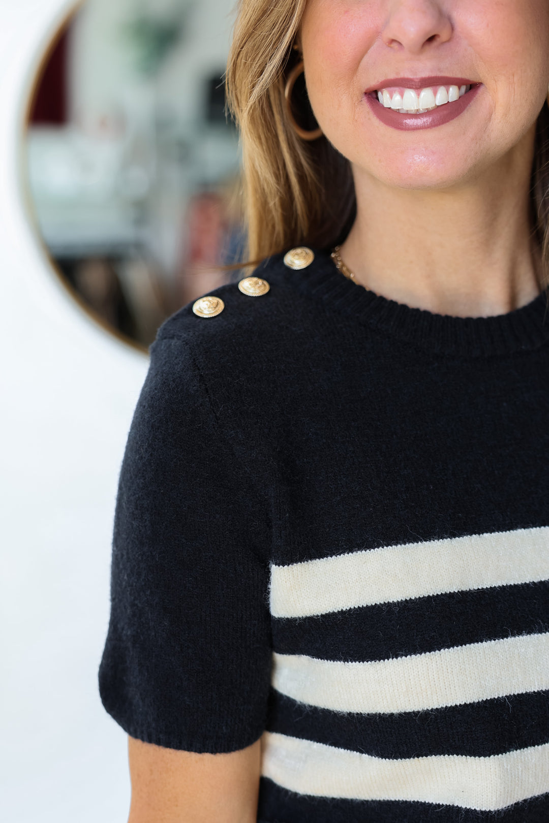 Gold Detail Striped Sweater - Black/White