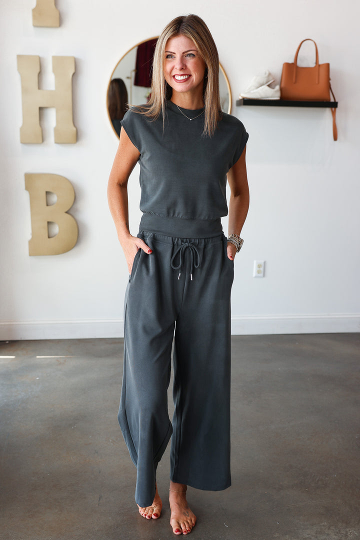 Elastic Waist Pants - Charcoal