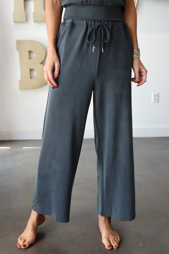 Elastic Waist Pants - Charcoal