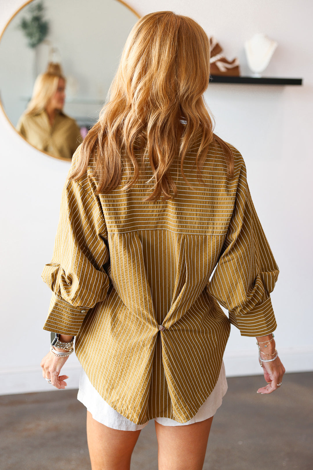 Button Front Striped Top - Olive
