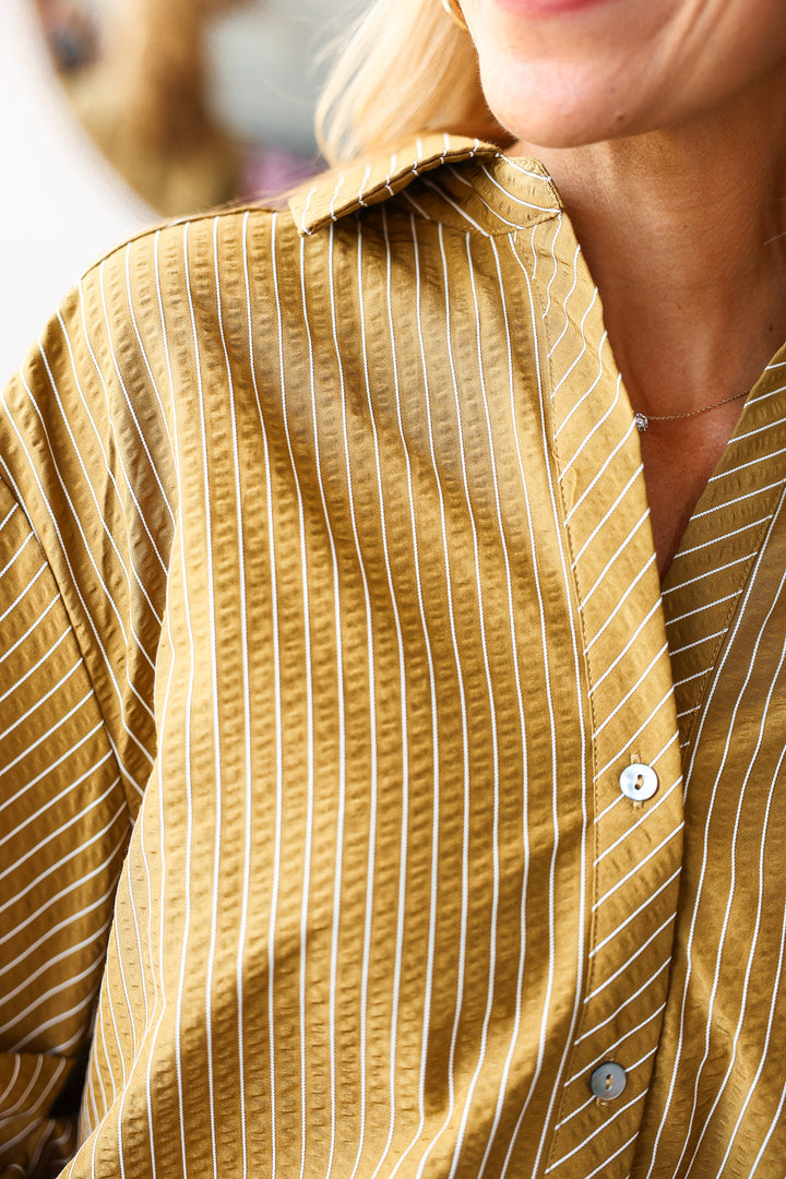 Button Front Striped Top - Olive