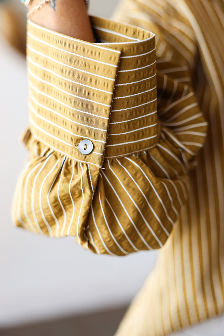 Button Front Striped Top - Olive