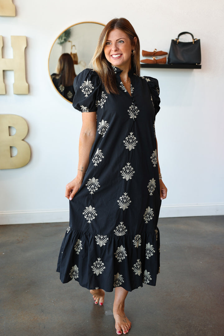 Embroidered Detail Dress - Black