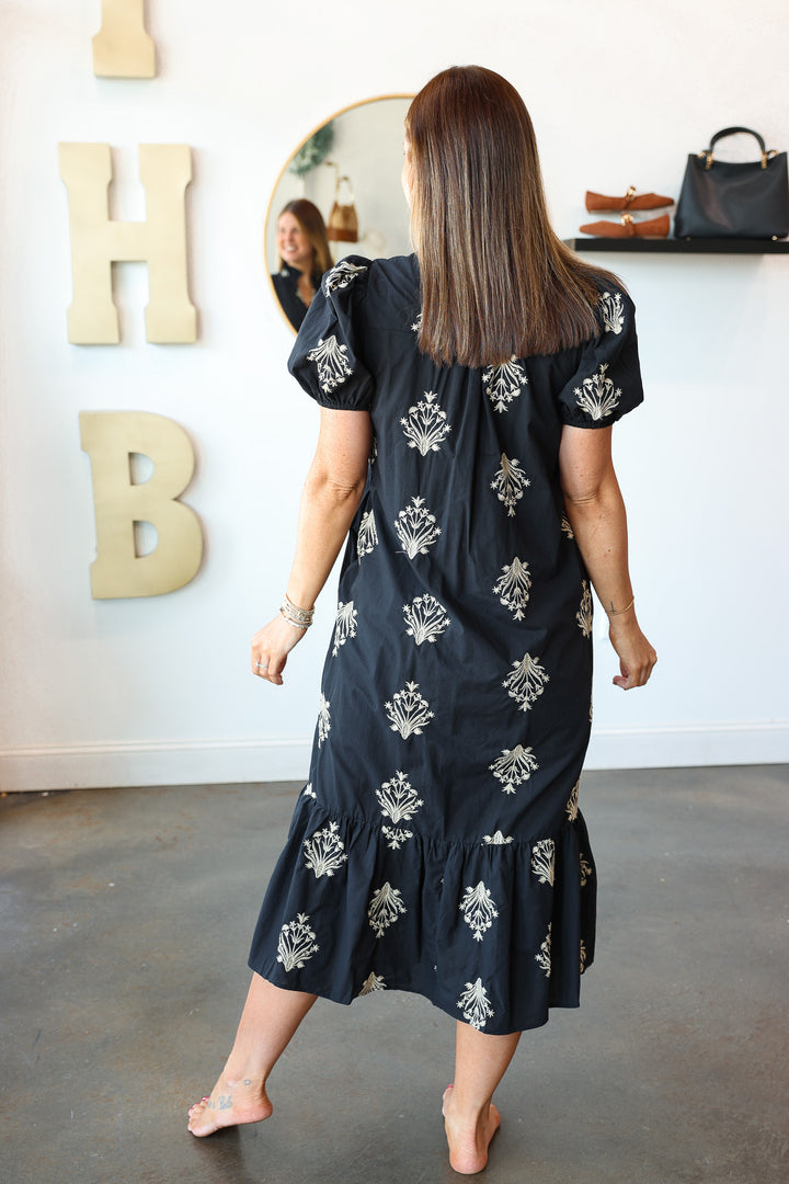Embroidered Detail Dress - Black