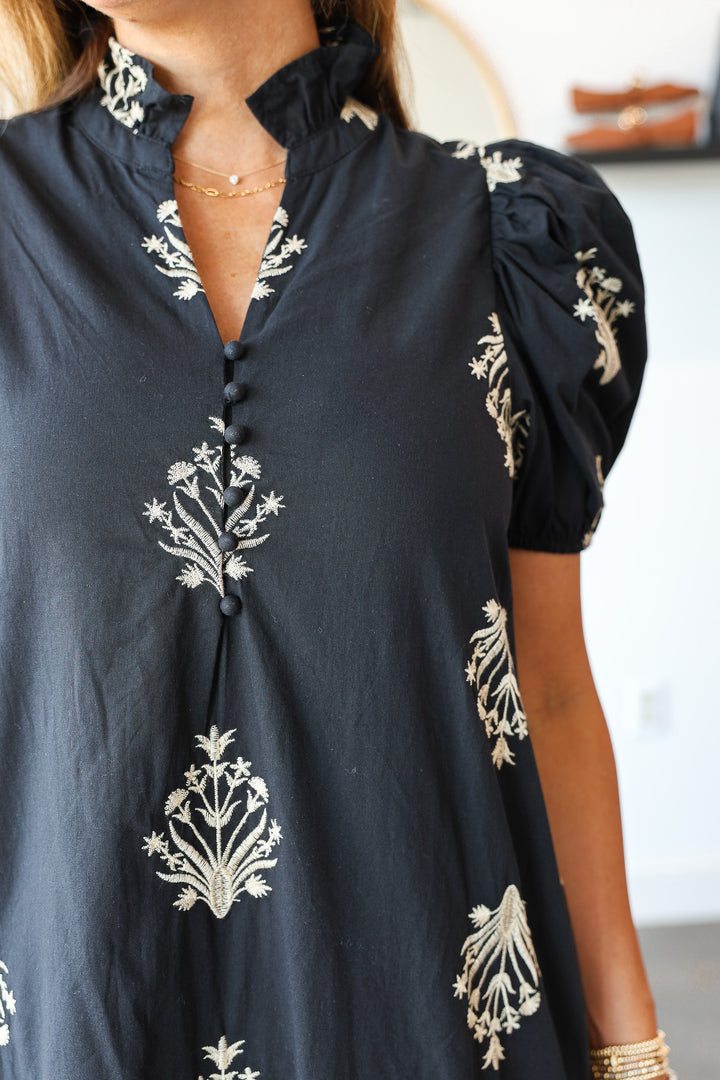 Embroidered Detail Dress - Black