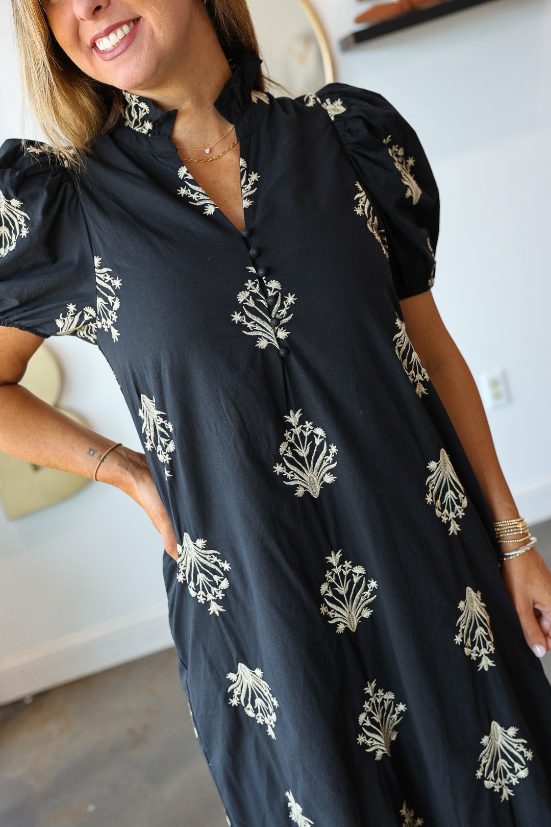Embroidered Detail Dress - Black