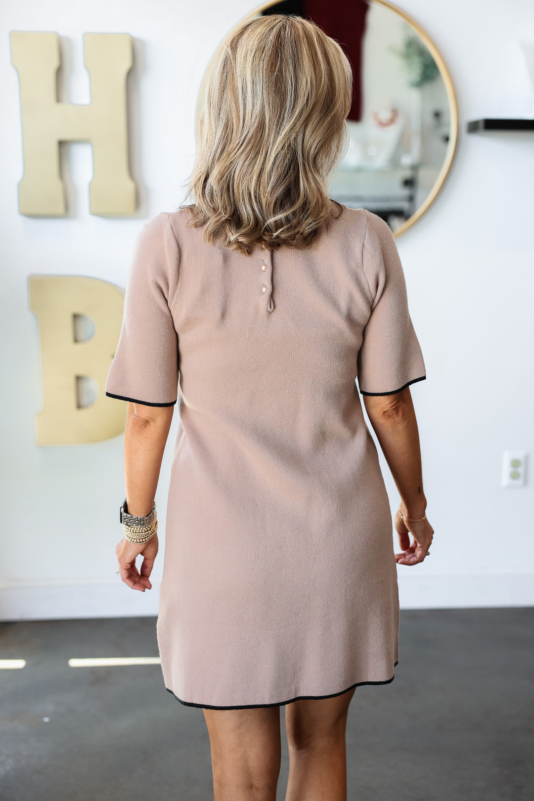 Mock Neck Sweater Dress - Taupe/Black