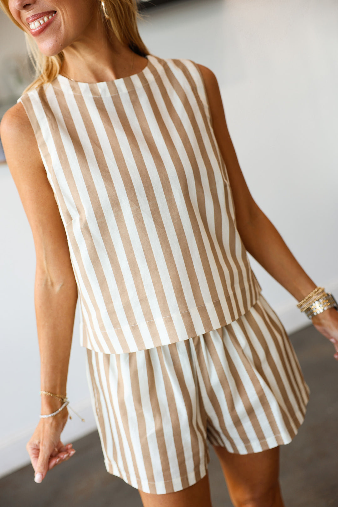 Striped Tank - Mocha/Cream