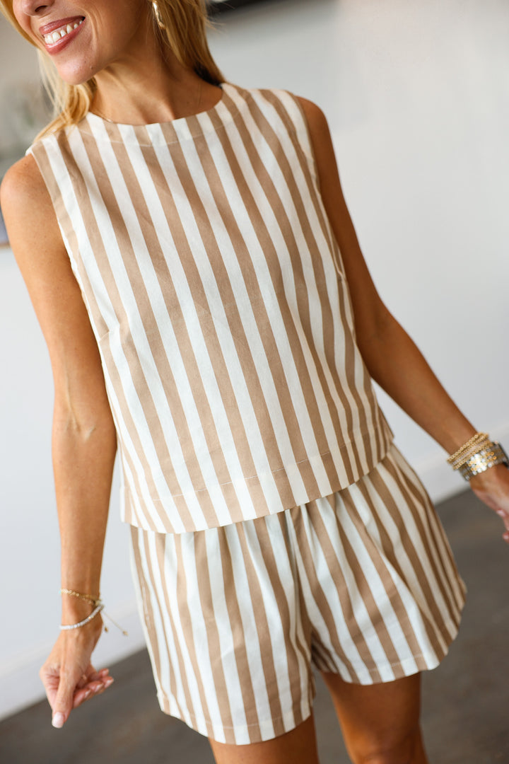 Striped Tank - Mocha/Cream