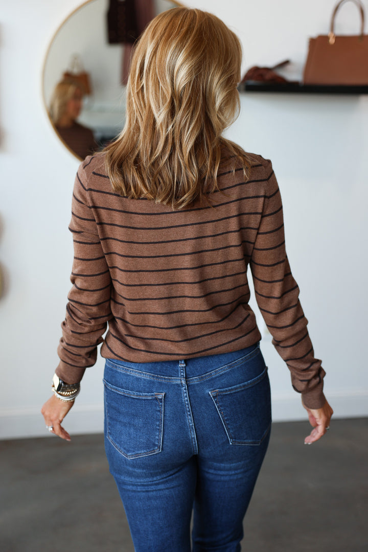 Long Sleeve Striped Sweater - Mocha