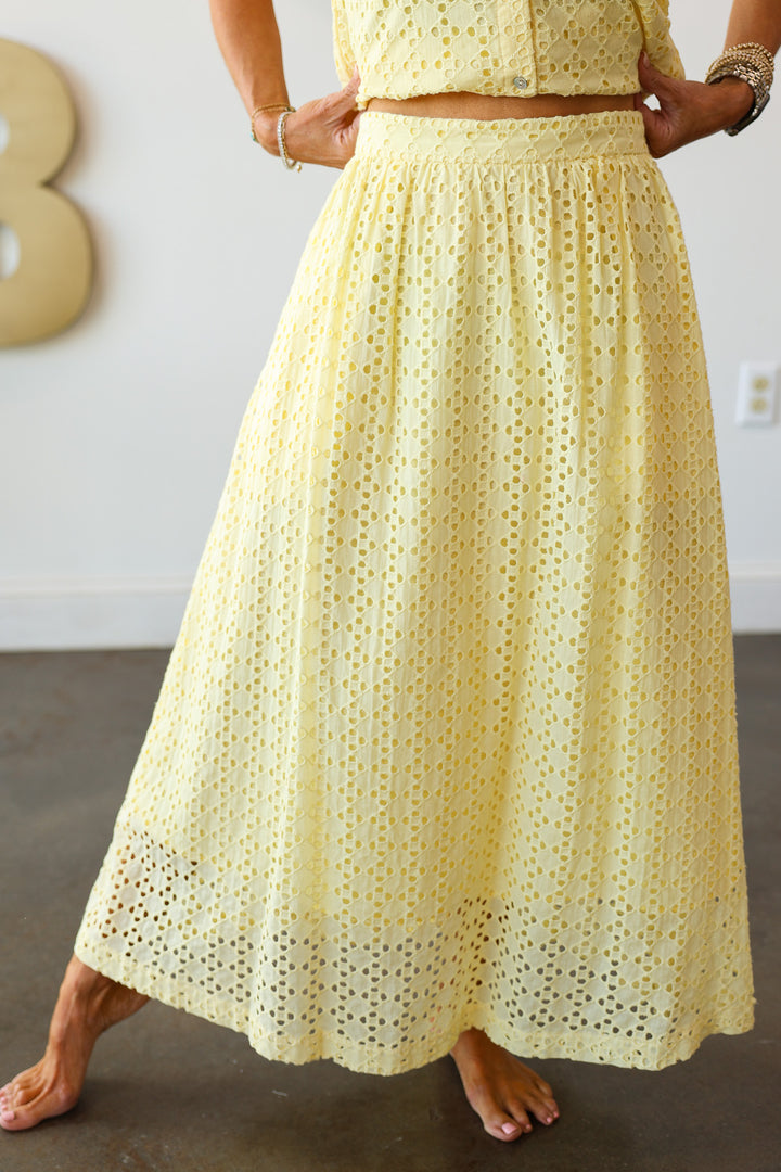 Eyelet Midi Skirt - Lemon