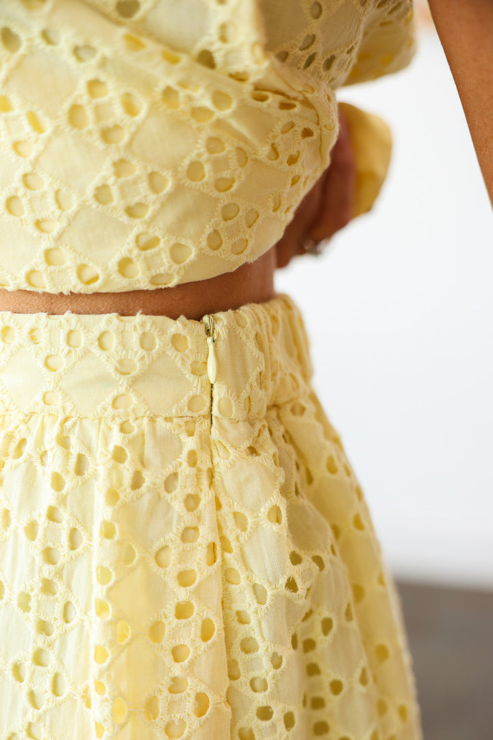 Eyelet Midi Skirt - Lemon