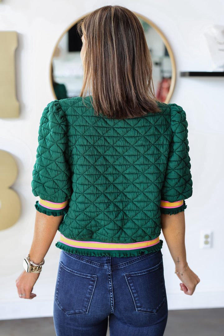 Striped Sleeve Quilted Top - Green