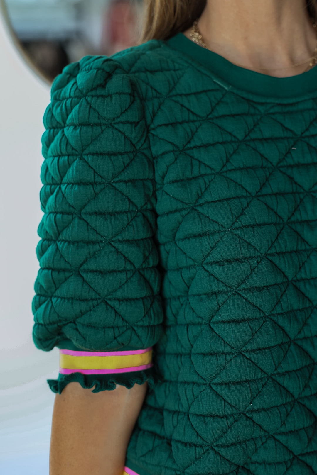 Striped Sleeve Quilted Top - Green