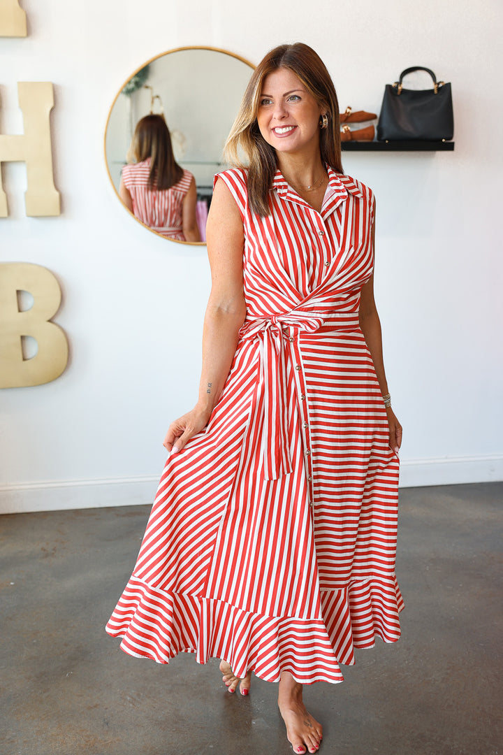 Wrap Front Maxi Dress - Red