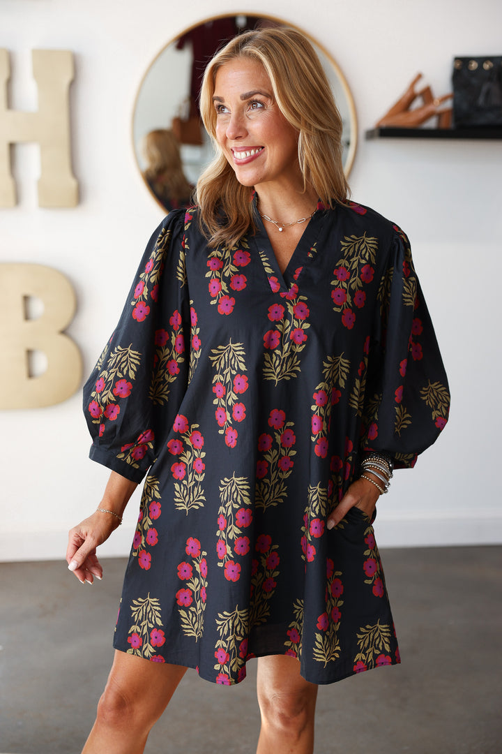 Floral Printed Dress - Black