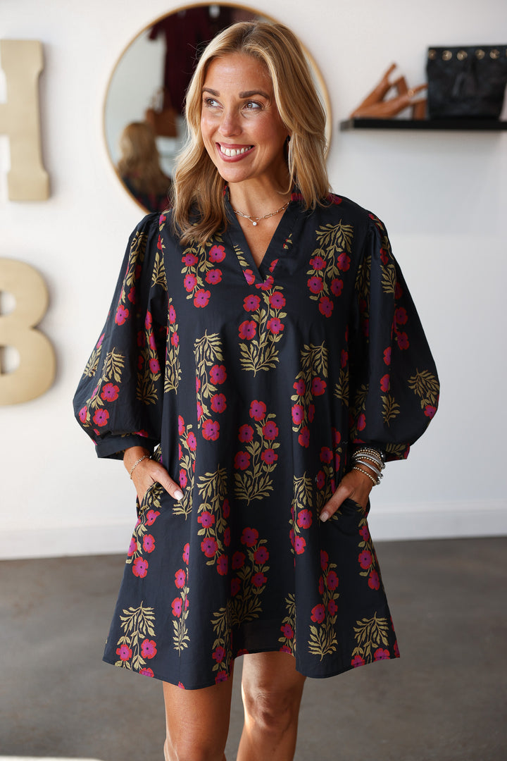 Floral Printed Dress - Black