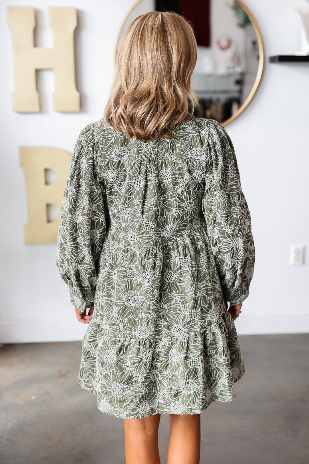 Embroidered Floral Dress - Olive