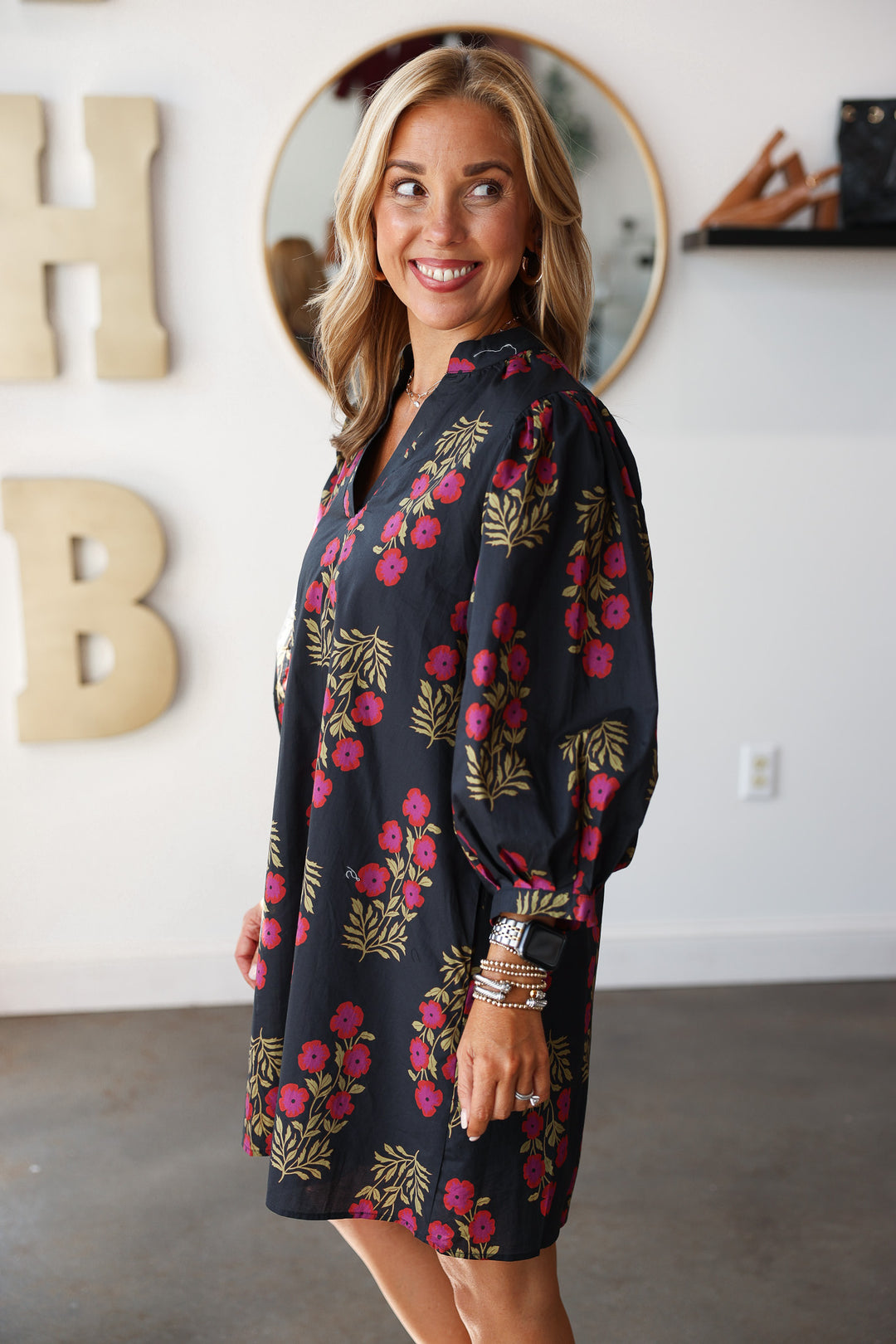 Floral Printed Dress - Black