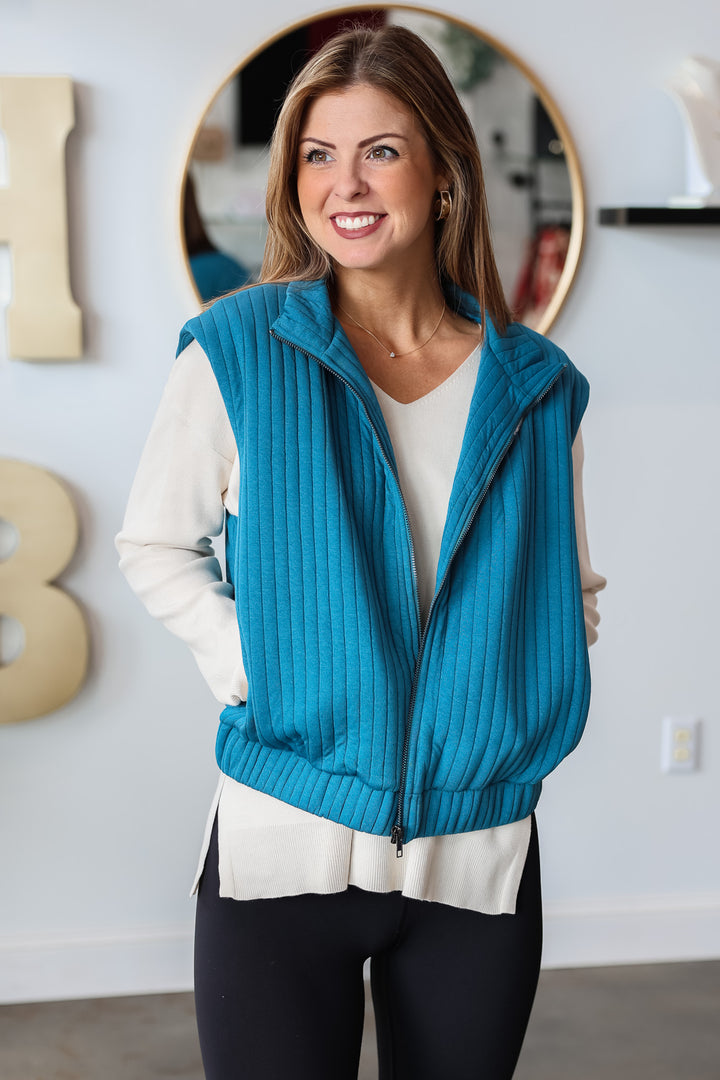 Textured Striped Vest - Teal