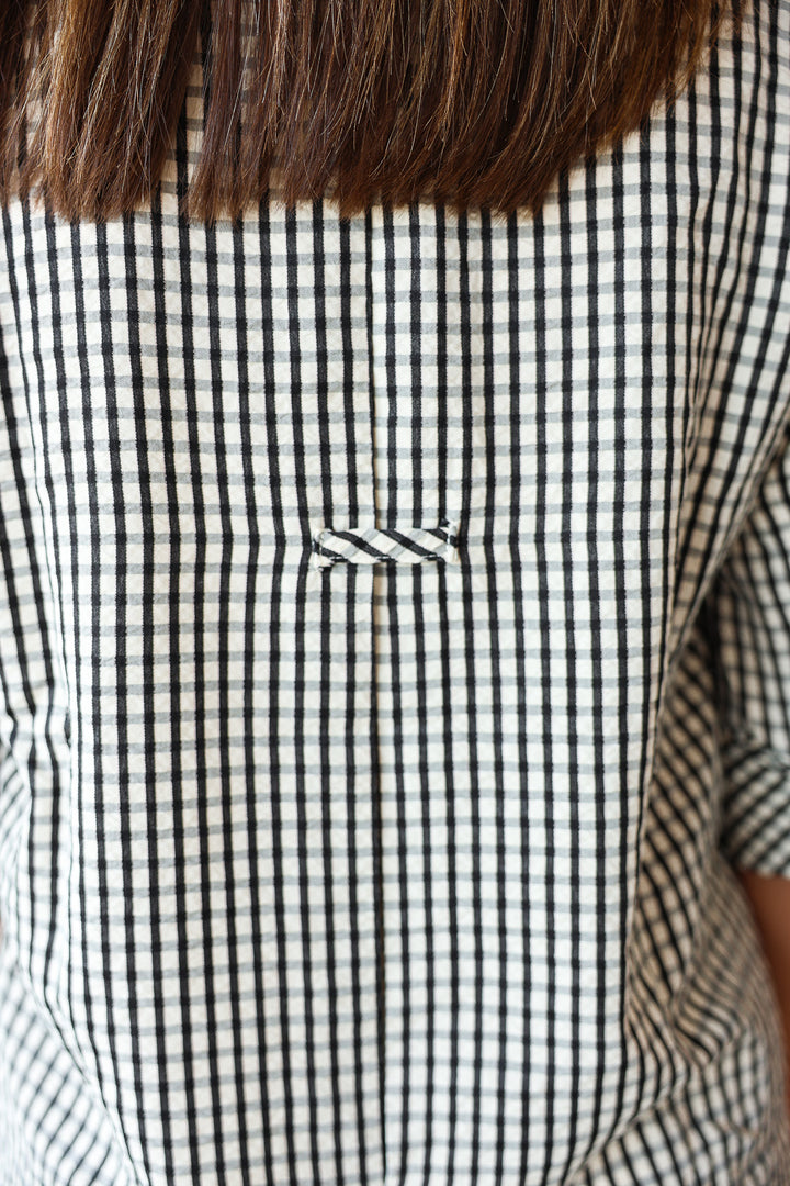 Gingham Half Sleeve Top - Black