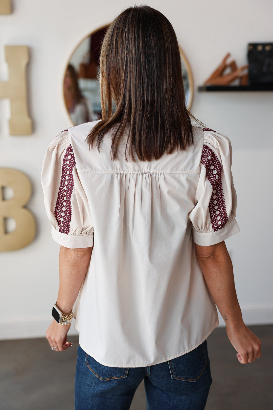 Embroidered Detail Top - Ecru