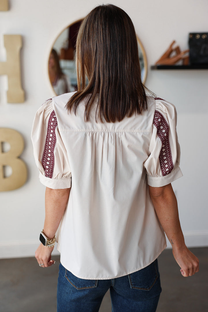 Embroidered Detail Top - Ecru
