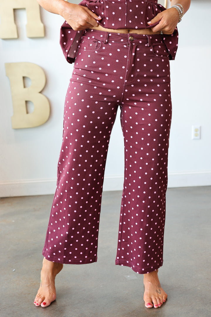 Polka Dot Jeans - Burgundy