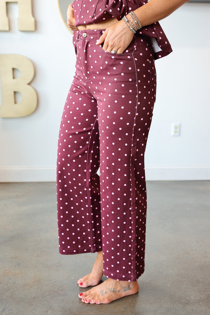 Polka Dot Jeans - Burgundy