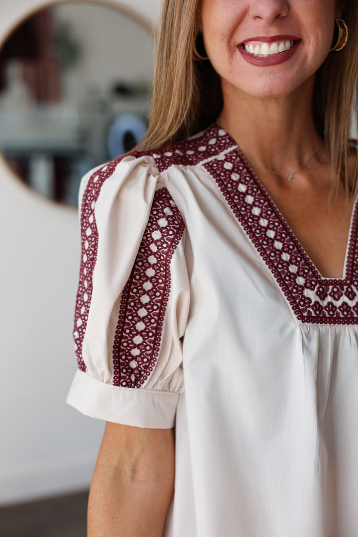 Embroidered Detail Top - Ecru