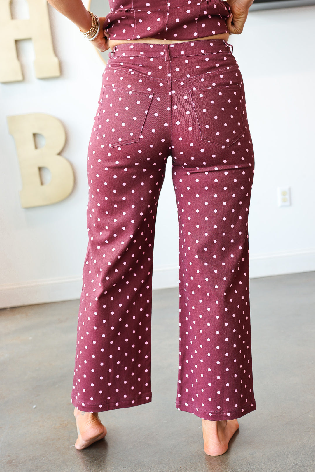 Polka Dot Jeans - Burgundy