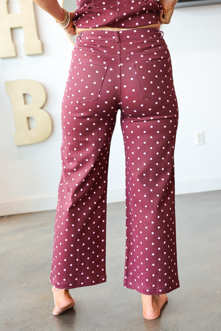 Polka Dot Jeans - Burgundy