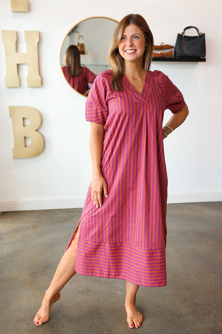 Striped Midi Dress - Plum