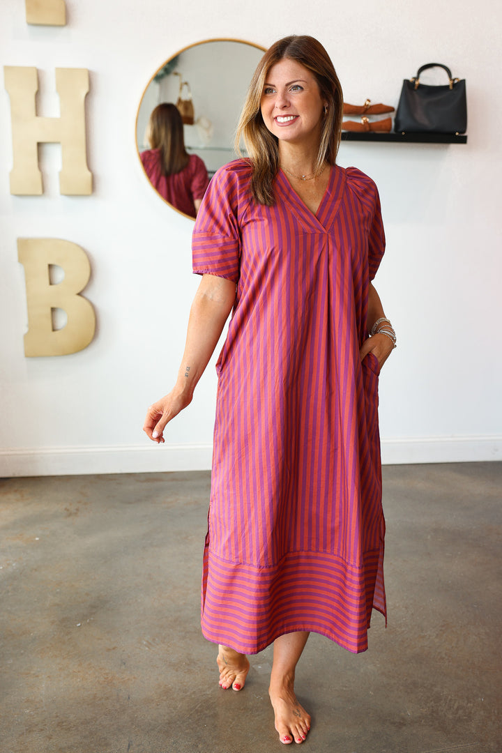 Striped Midi Dress - Plum