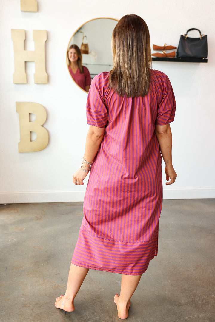 Striped Midi Dress - Plum