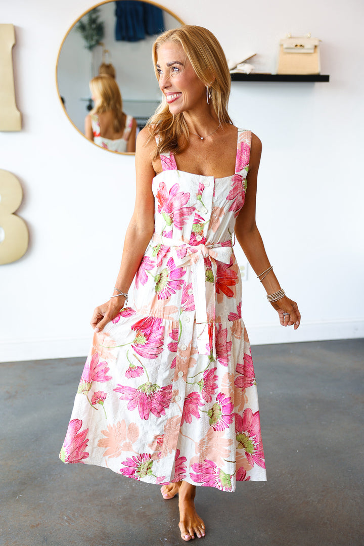 Button Front Floral Dress