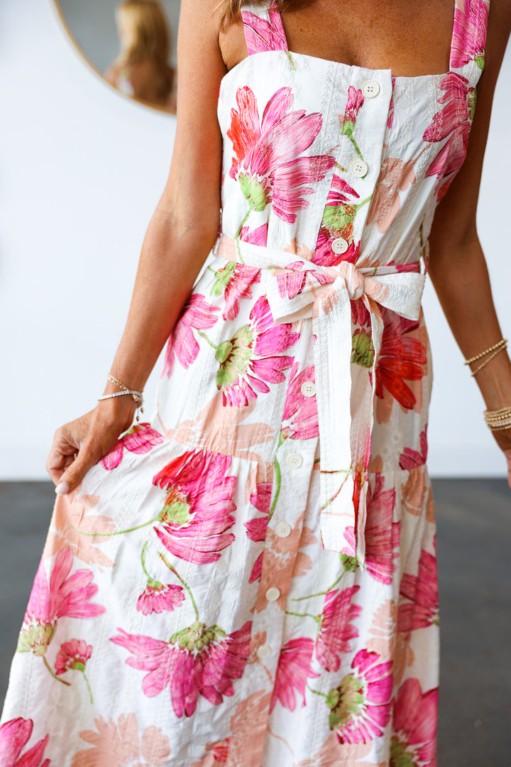 Button Front Floral Dress