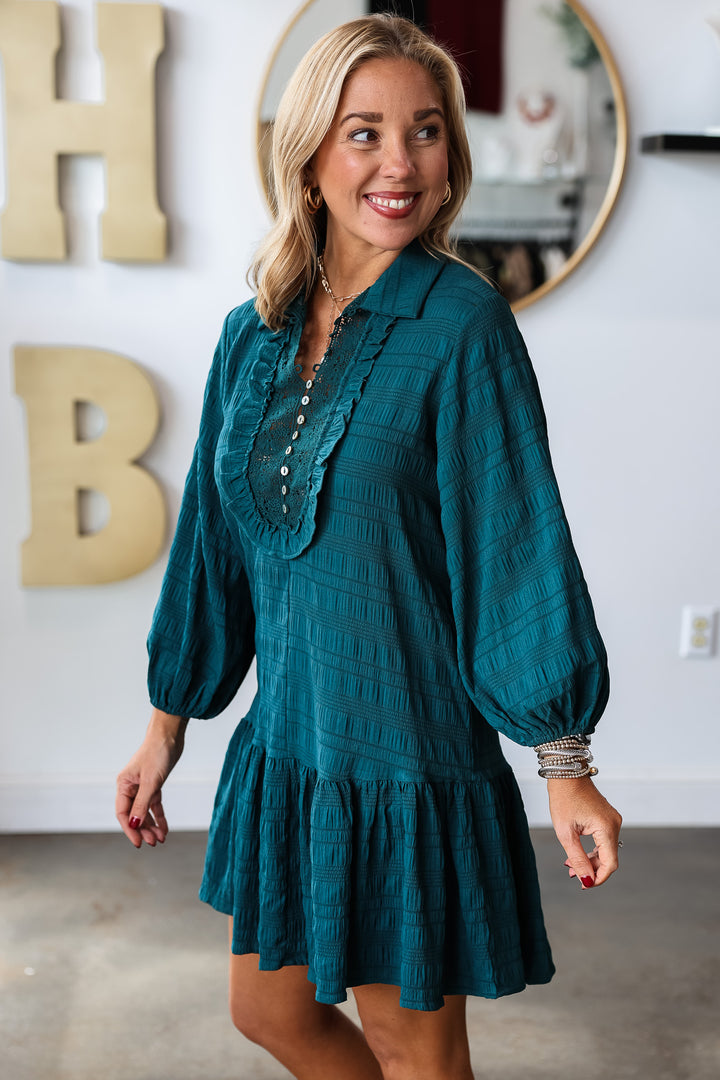 Button Front Dress - Teal