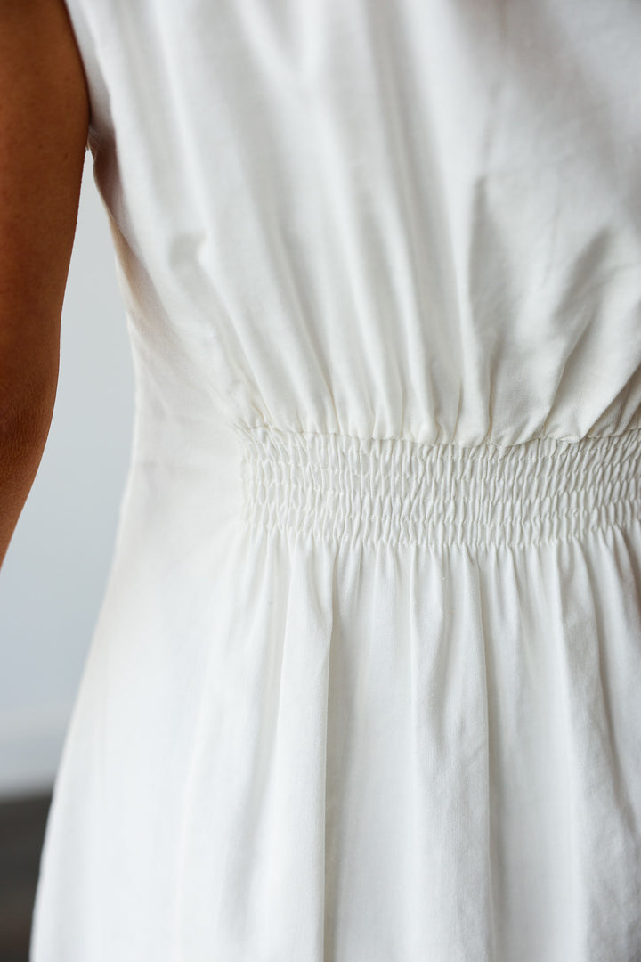 Shell Detail Linen Dress - Off White