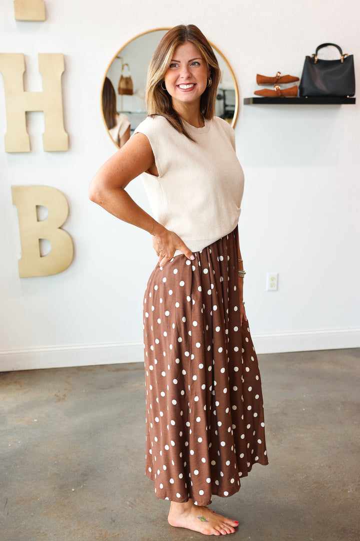 Mixed Media Layered Dress - Ecru/Brown