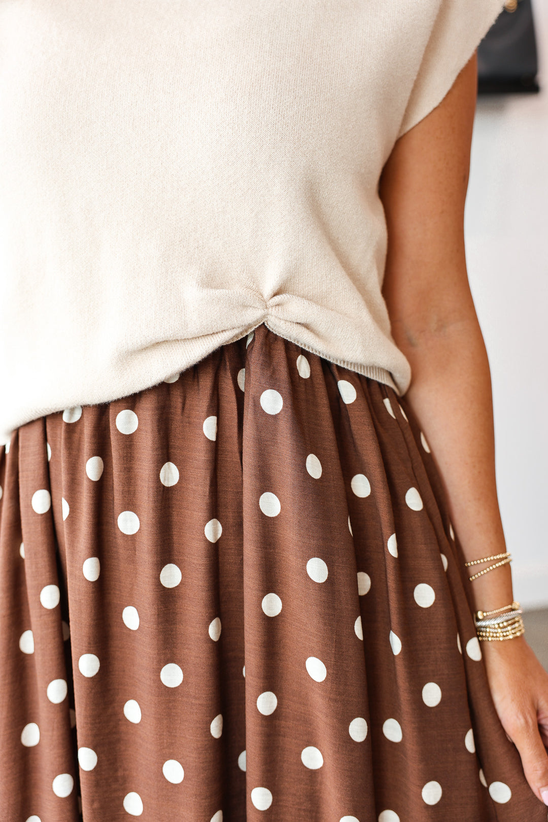 Mixed Media Layered Dress - Ecru/Brown