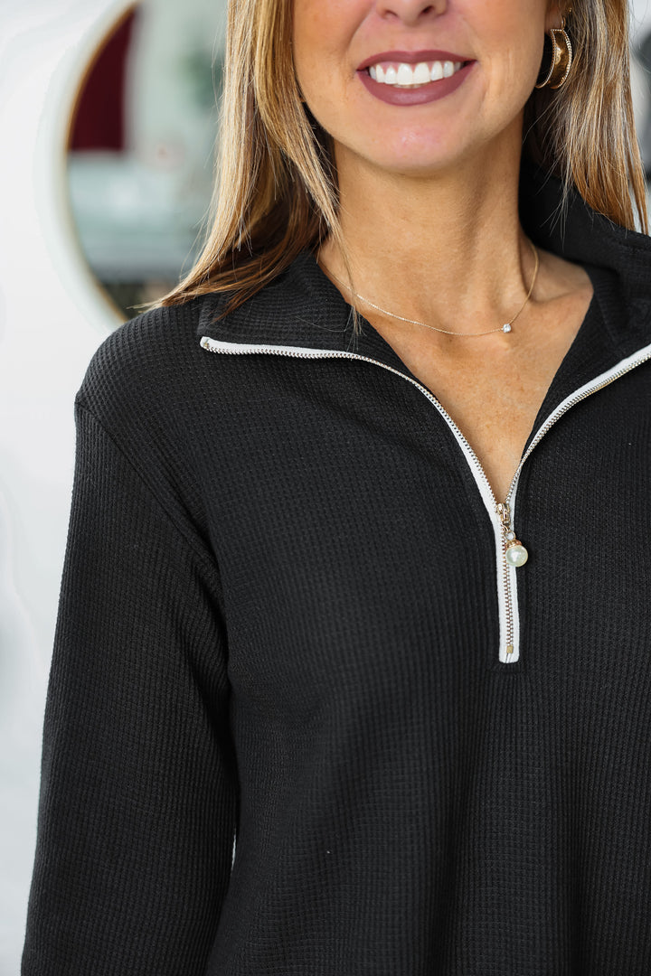 Pearl Quarter Zip Pullover - Black