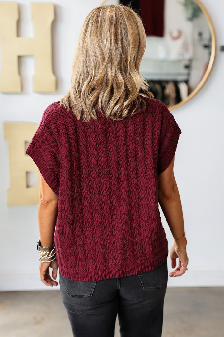 Textured Boxy Sweater Top - Wine