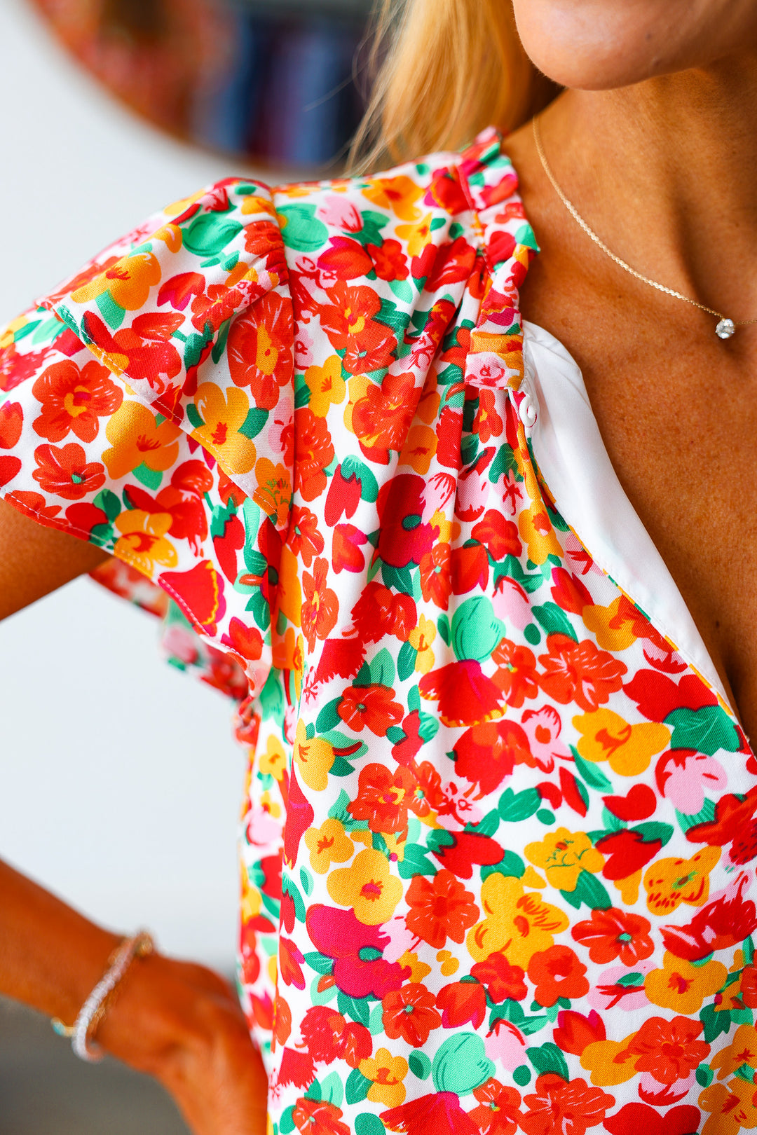 Floral Ruffle Sleeve Blouse