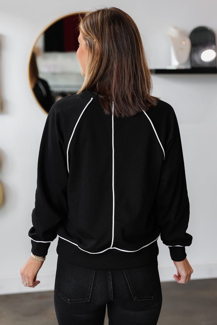 White Piping Detail Pullover - Black