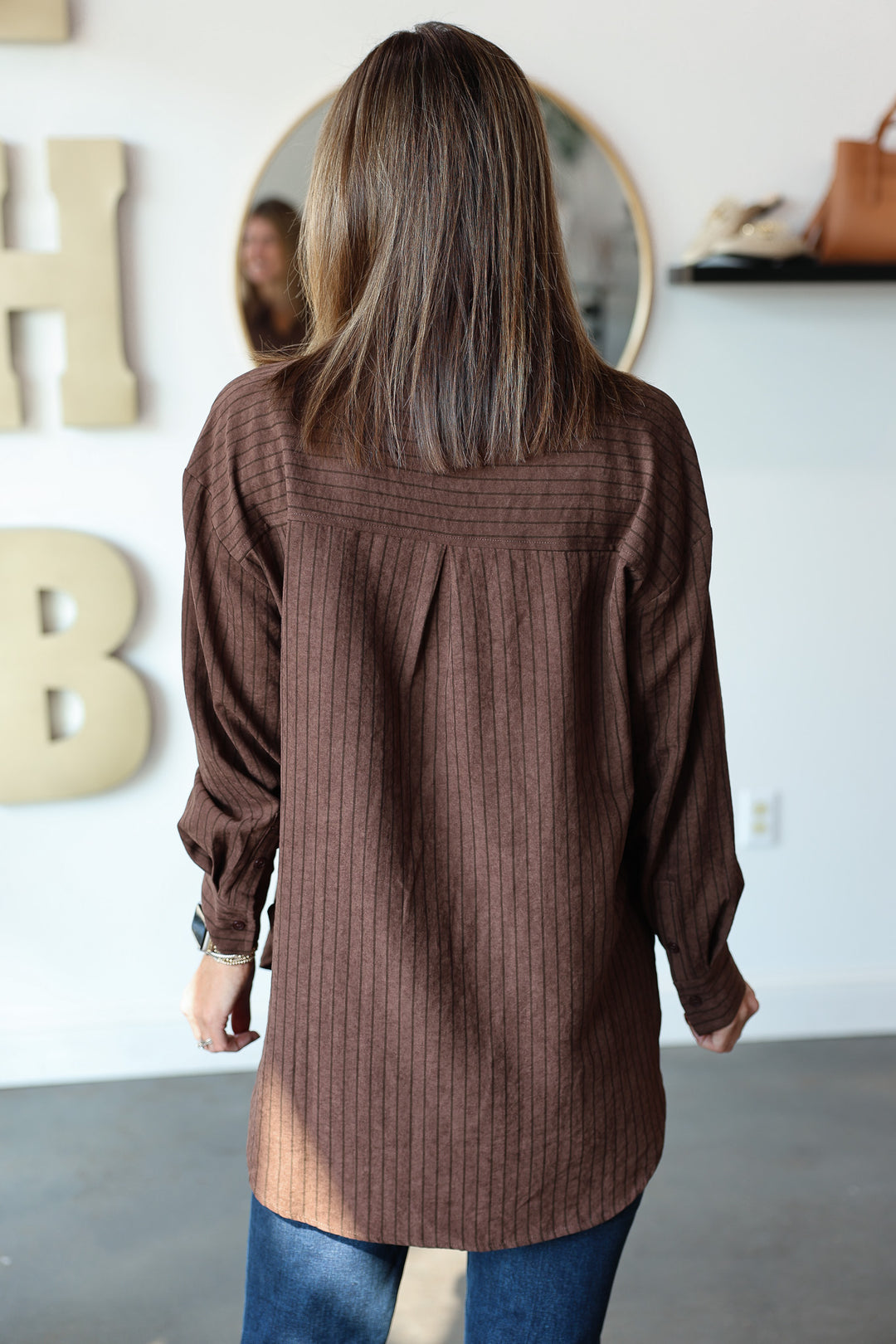 Striped Button Down - Brown